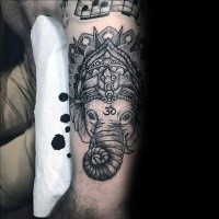 Medium size black ink arm tattoo of Hinduism themed elephant