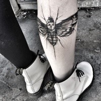 Medium size black ink sketch tattoo of big bug by Inez Janiak