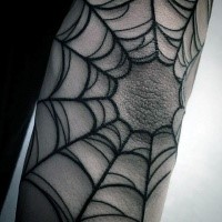 Medium size black ink spider web tattoo on elbow