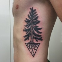 Medium size black ink tree tattoo on side with black triangle
