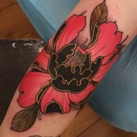 Medium size colored arm tattoo of big flower