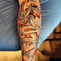 Medium size colored leg tattoo of cool graffiti lettering