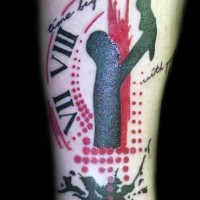 Memorial style painted and colored father and child tattoo on arm