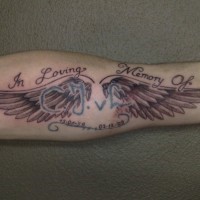 Memory wings tattoo on arm for men