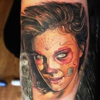 Mexican traditional style colored arm tattoo of cute woman