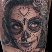 Mexican traditional vintage woman portrait tattoo on arm