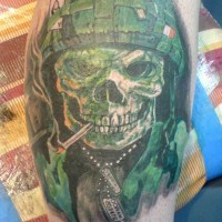 Military skull tattoo on leg