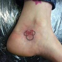Minnie mouse with red bow cute ankle tattoo