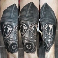 Modern style black ink man in gas mask and hood