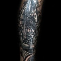 Modern style colored arm tattoo of Ancient Egypt God