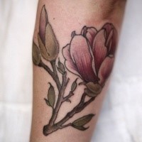Modern style colored arm tattoo of big flower