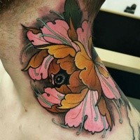 Modern style colored neck tattoo of beautiful flower