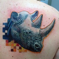 Modern style colored shoulder tattoo of rhino head and mosaics