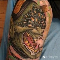 Modern style colored tattoo of Asian demon