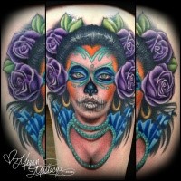 Modern style colored tattoo of Mexican traditional woman