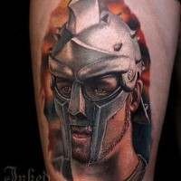 Modern style colored thigh tattoo of Gladiator movie hero