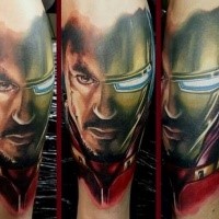 Modern traditional colored shoulder tattoo of Iron man in broken suit