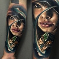 Modern traditional colored woman portrait with snakes