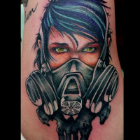 Modern traditional style colored man in gas mask tattoo