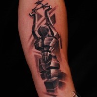 Mystical 3D like colored abstract statue with stars tattoo on arm