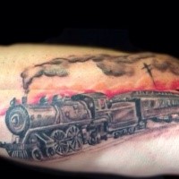 Tatuaje de color místico estilo 3D de tren largo