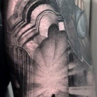 Mystical black and gray style interesting looking Paradise gates tattoo on arm