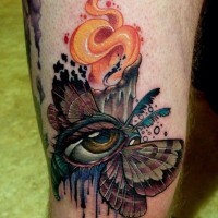 Mystical combined colorful tattoo with butterfly and candle