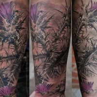 Natural looking colored forearm tattoo of wildflower