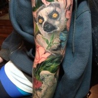 Natural looking colored sleeve tattoo of natural looking animals