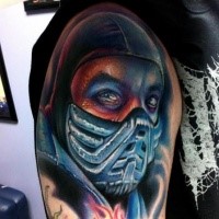 Natural looking  modern style shoulder tattoo of Mortal combat Sub Zero zero