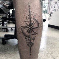 Nautical dotwork style leg tattoo of sea star with numbers