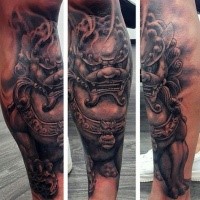 Neo japanese style colored leg tattoo of stone fantasy tiger
