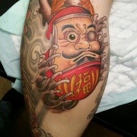 Neo japanese style colored tattoo of daruma doll with wave