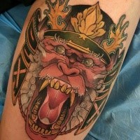 Neo japanese style colored tattoo of monkey with helmet