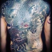 Neo japanese style colored whole back tattoo of fantasy dragon