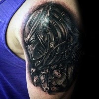 Neo style detailed shoulder tattoo of evil Predator