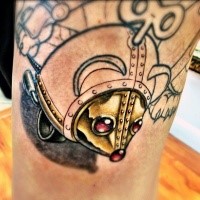Neo traditional style colored arm tattoo of mechanical mouse toy