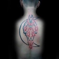 Neo traditional style colored back tattoo of Egypt God with moon