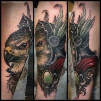 Neo traditional style colored eagle with helmet tattoo