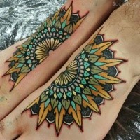 Neo traditional style colored feet tattoo of big flower
