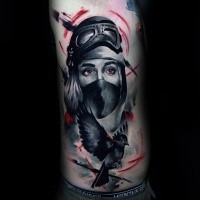 Neo traditional style colored mystical woman with birds