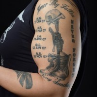 Never forget memorial tattoo on arm