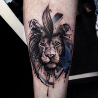 New school art style colored tattoo of small lion head