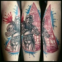 New school illustrative style forearm tattoo of storm trooper