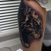 New school style black ink arm tattoo of tiger head