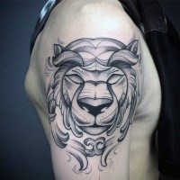 New school style black ink shoulder tattoo of lion statue