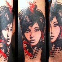 New school style colored and detailed tattoo of beautiful woman