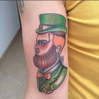 New school style colored arm tattoo of Irish man