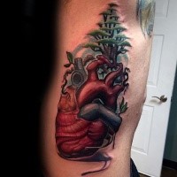 New school style colored arm tattoo of human heart with tree