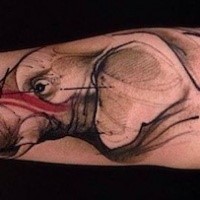 New school style colored arm tattoo of elephant with feather